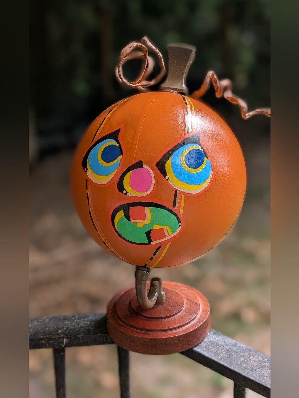 Jaque O Lantern Upcycled Hand painted Original Design Globe  Halloween Decor